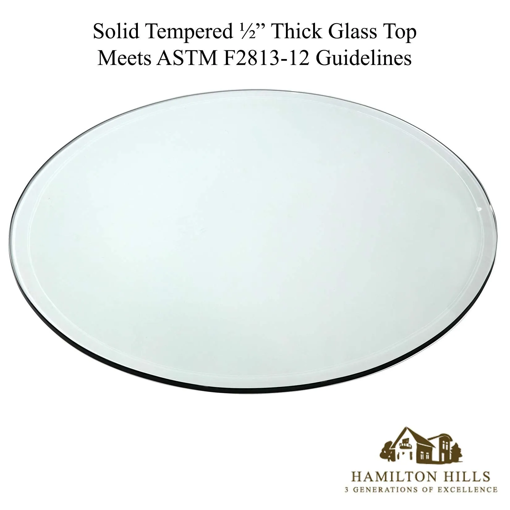 18 Inch Beveled Glass Table Top | 1/2" Thick Tempered Polished Edge | 18" Diameter 1"