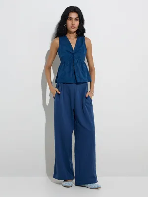 Bombay Paisley Indigo Embroidered Cotton Peplum Top