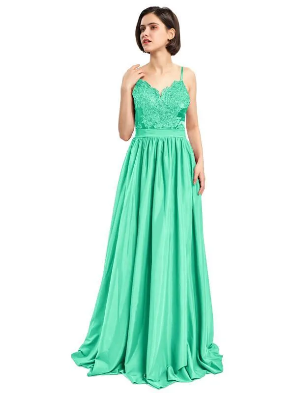 Charming A-line Applique Spaghetti Straps Prom Dresses