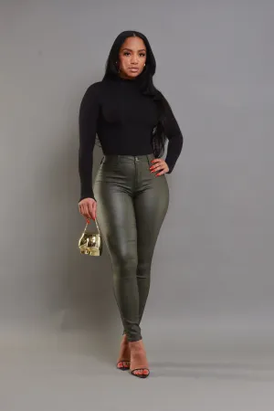 Curve You Faux Leather High Rise Pants - Olive