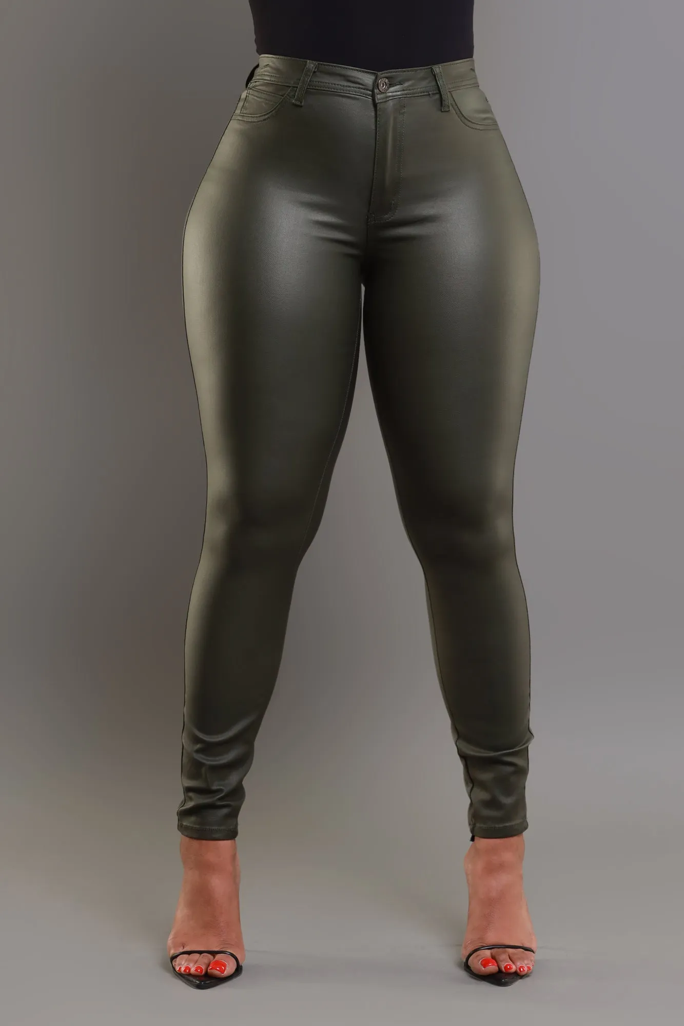 Curve You Faux Leather High Rise Pants - Olive