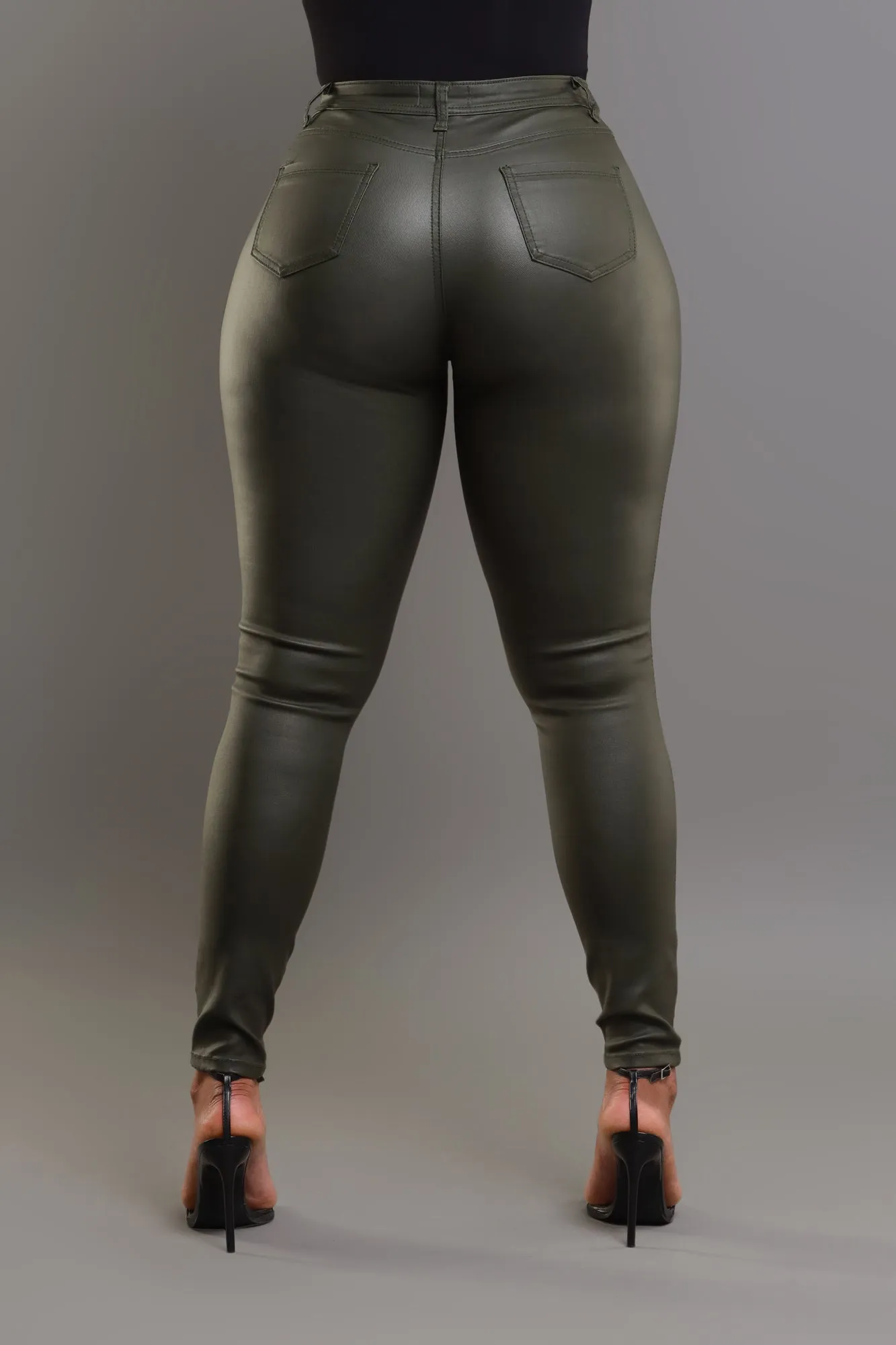 Curve You Faux Leather High Rise Pants - Olive