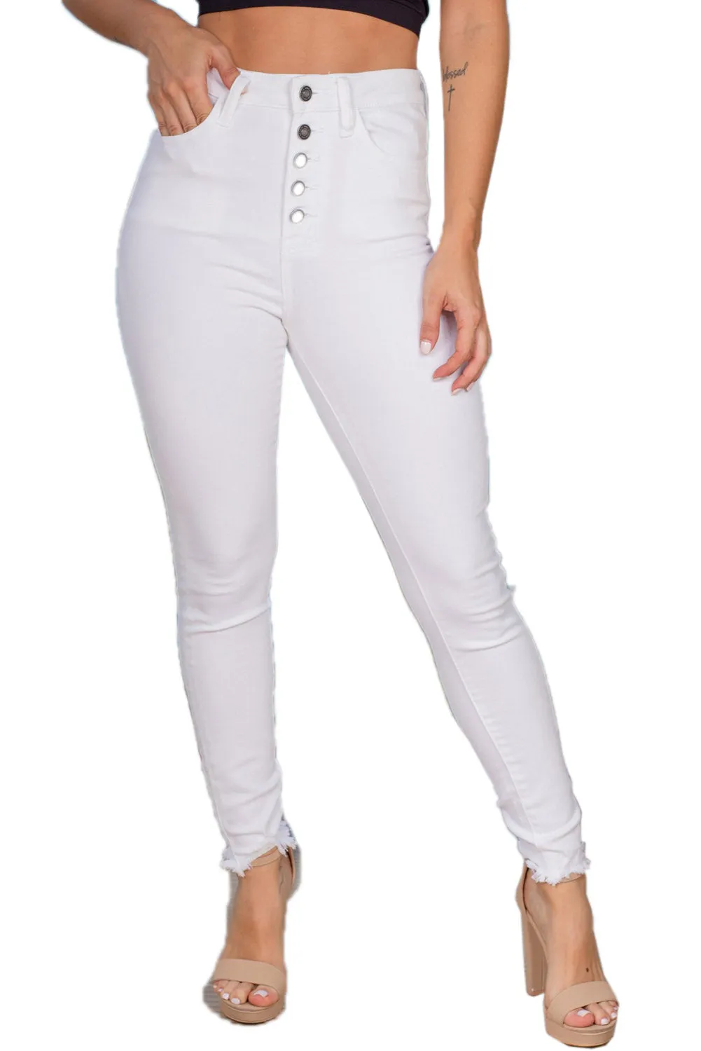 Dark Blue High Waisted Buttons Jeans