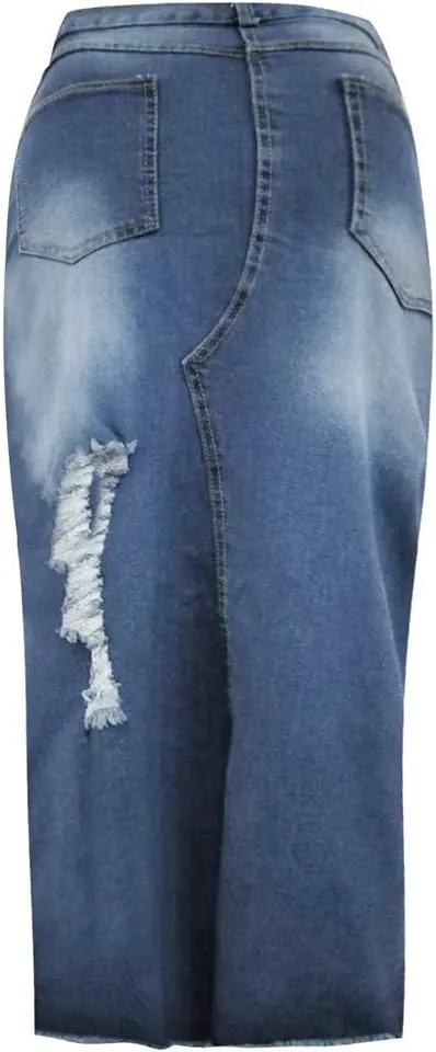 Denim Skirts for Women Casual Summer Ripped Destroyed Bodycon Jean Skirt Midi Skirts for Women
