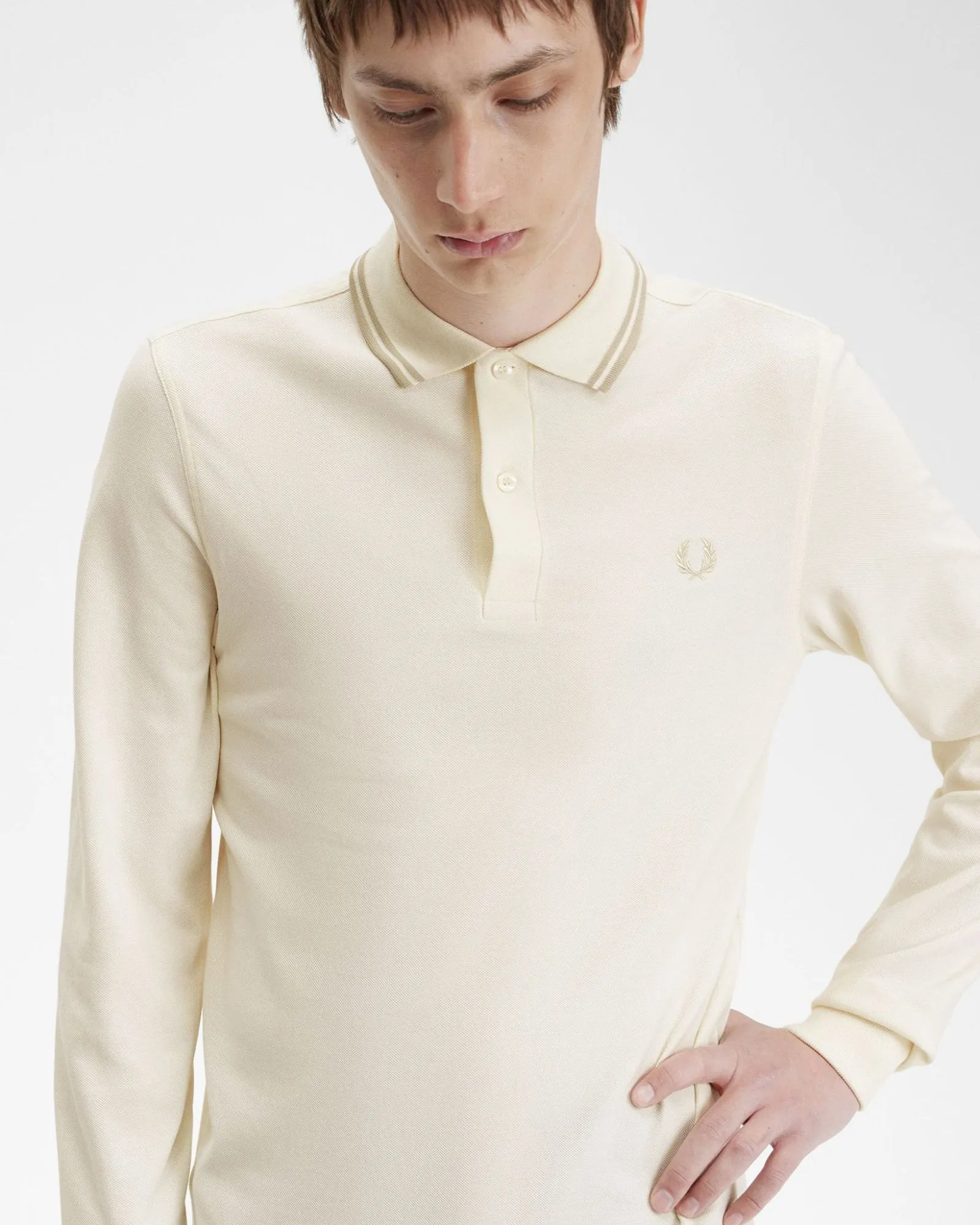 Fred Perry L/S Twin Tipped Polo Shirt - Ecru / Oatmeal
