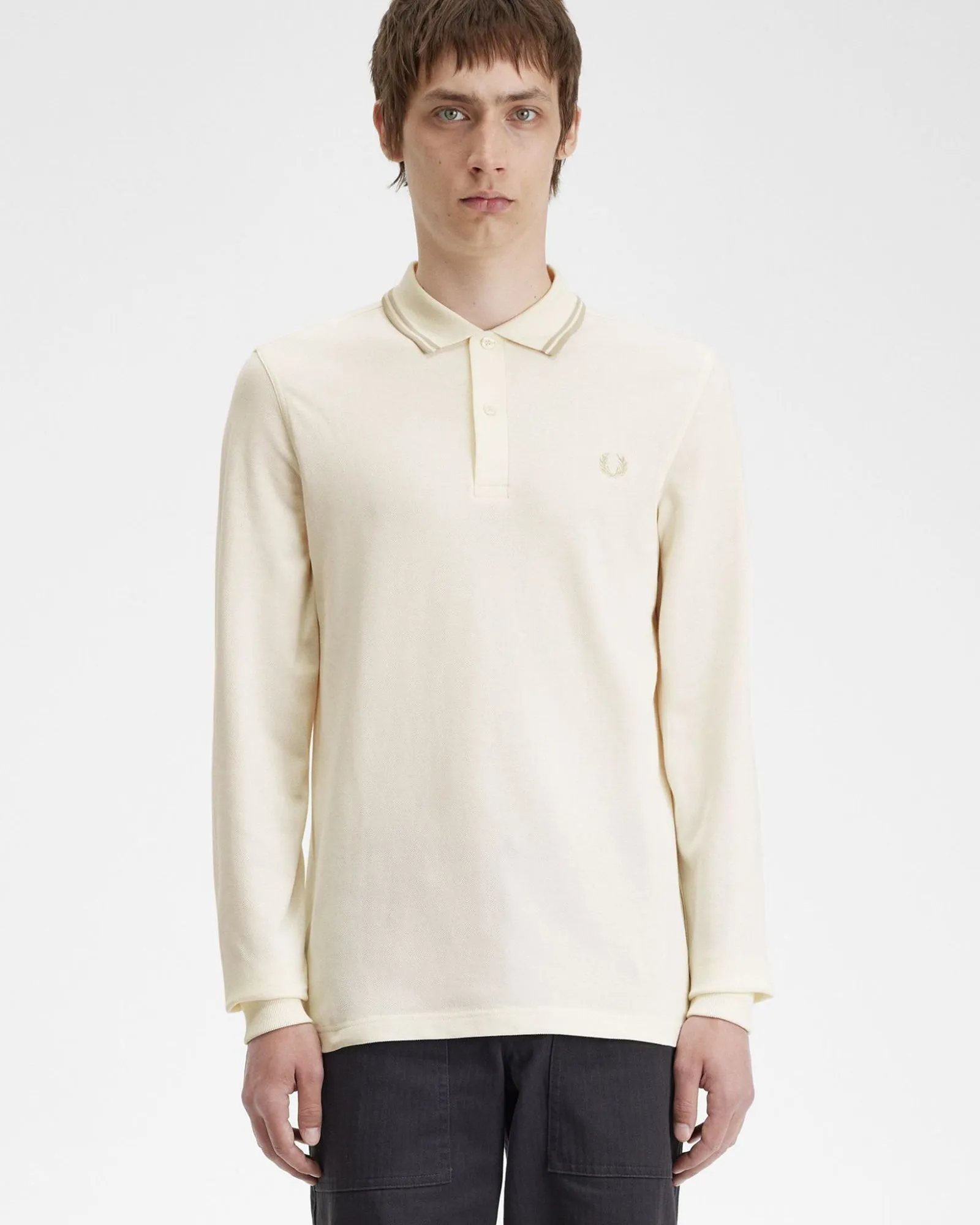 Fred Perry L/S Twin Tipped Polo Shirt - Ecru / Oatmeal