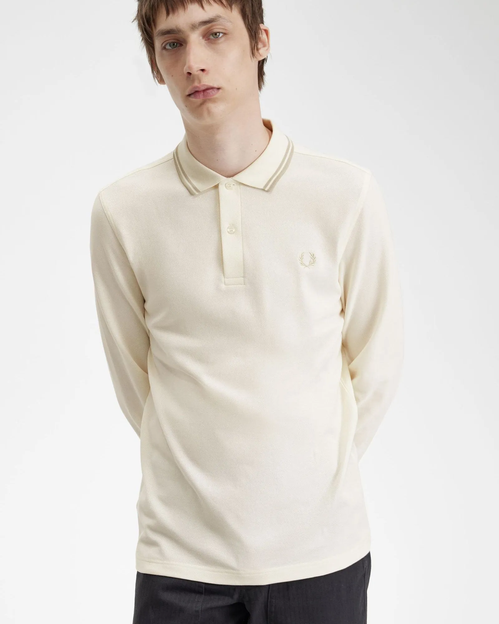 Fred Perry L/S Twin Tipped Polo Shirt - Ecru / Oatmeal