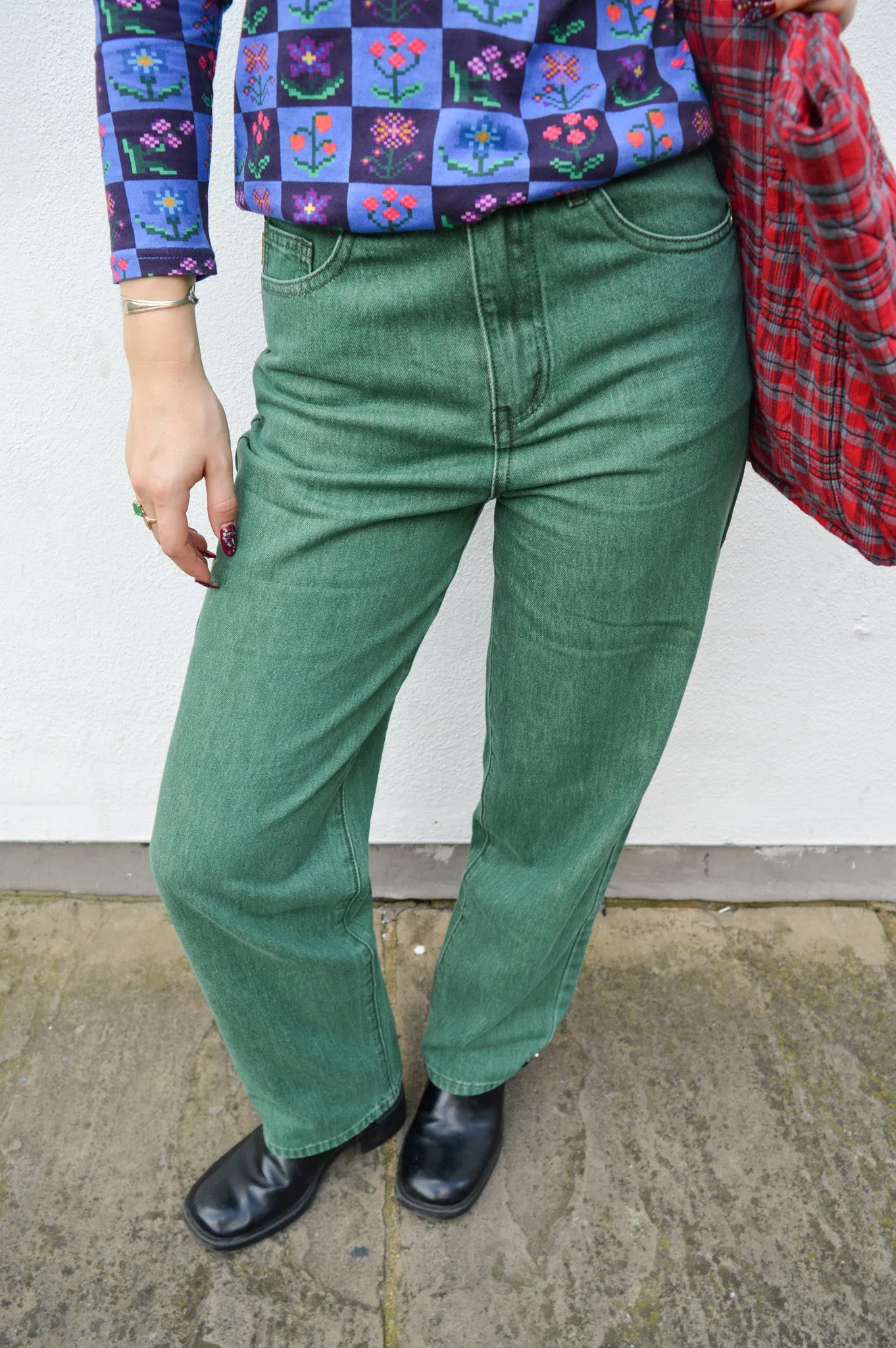 FRNCH Patriciane Washed Green Denim Jeans