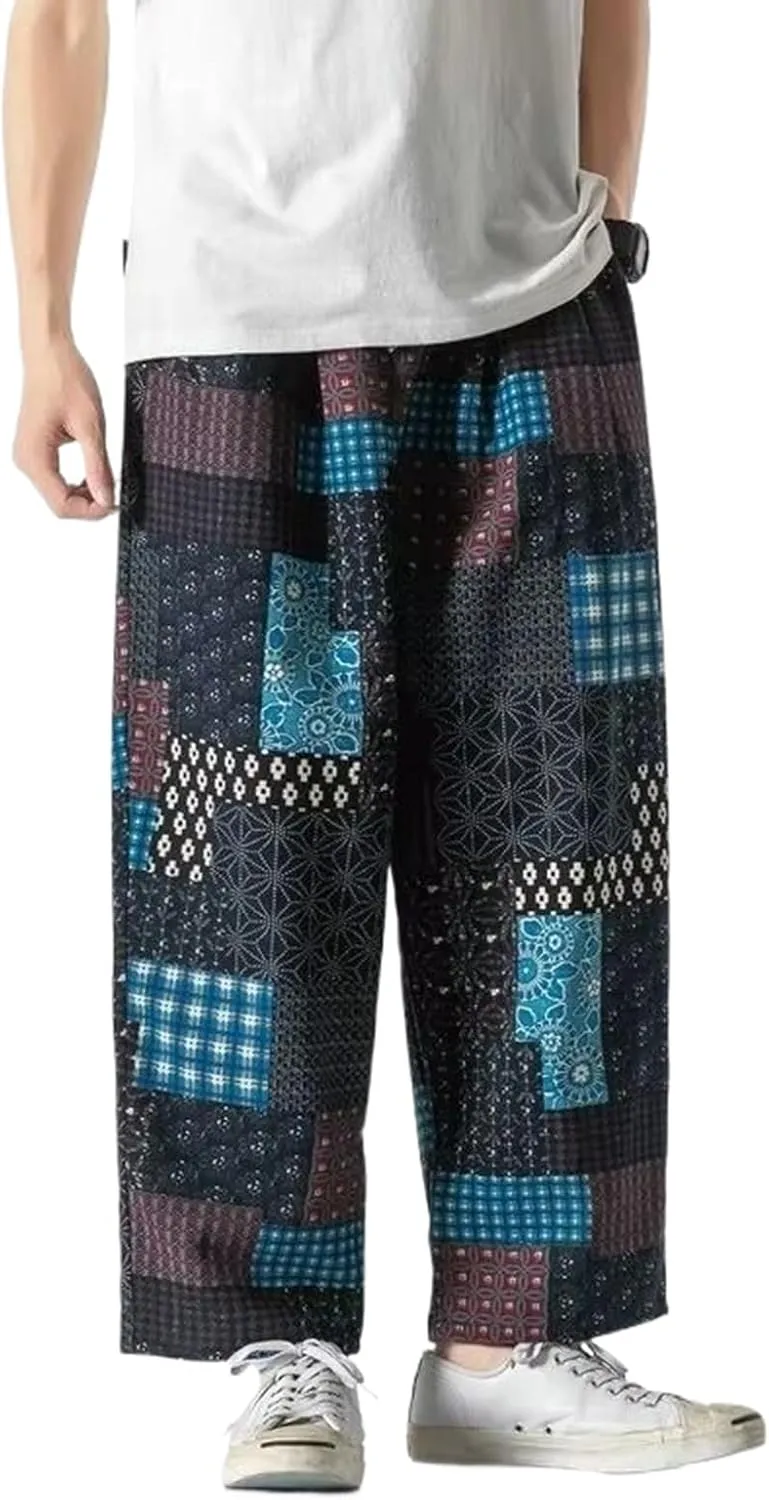 Harajuku Style Men's Harem Pants Wide Leg Straight Casual Patchwork Pants Male Loose Streetwear Trousers