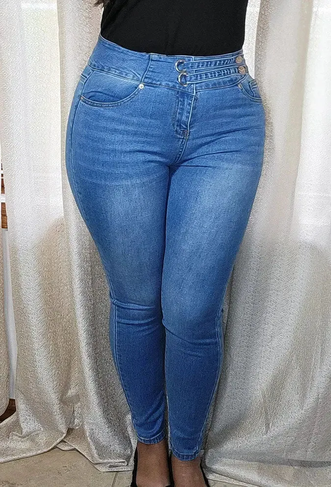 High Waisted Skinny Jeans Belted