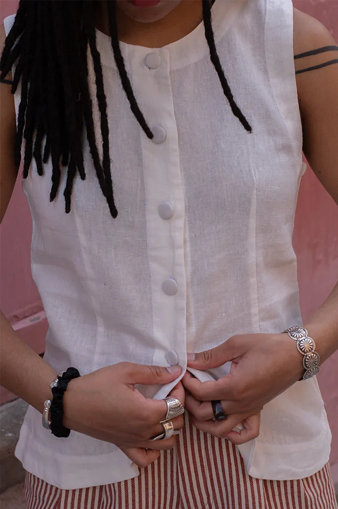 ICHI Linno Cloud Dancer Fitted Top