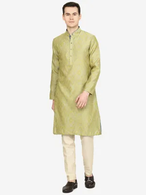 Lemon Green Printed Exclusive Silk Blend Kurta for Men