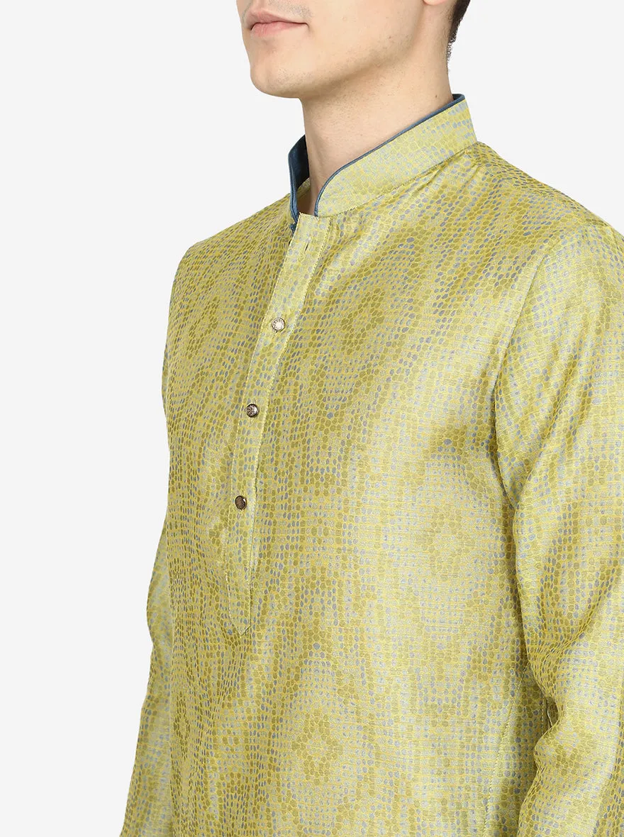 Lemon Green Printed Exclusive Silk Blend Kurta for Men