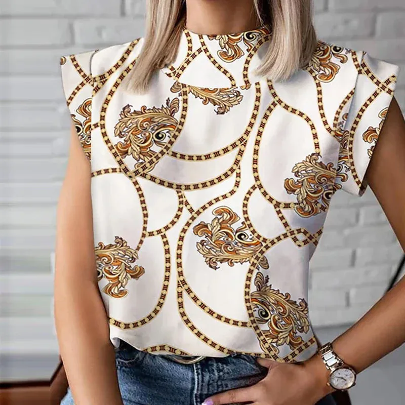 Lips Eyelash Print Sleeveless Elegant Casual Blouse Fashion T-shirt