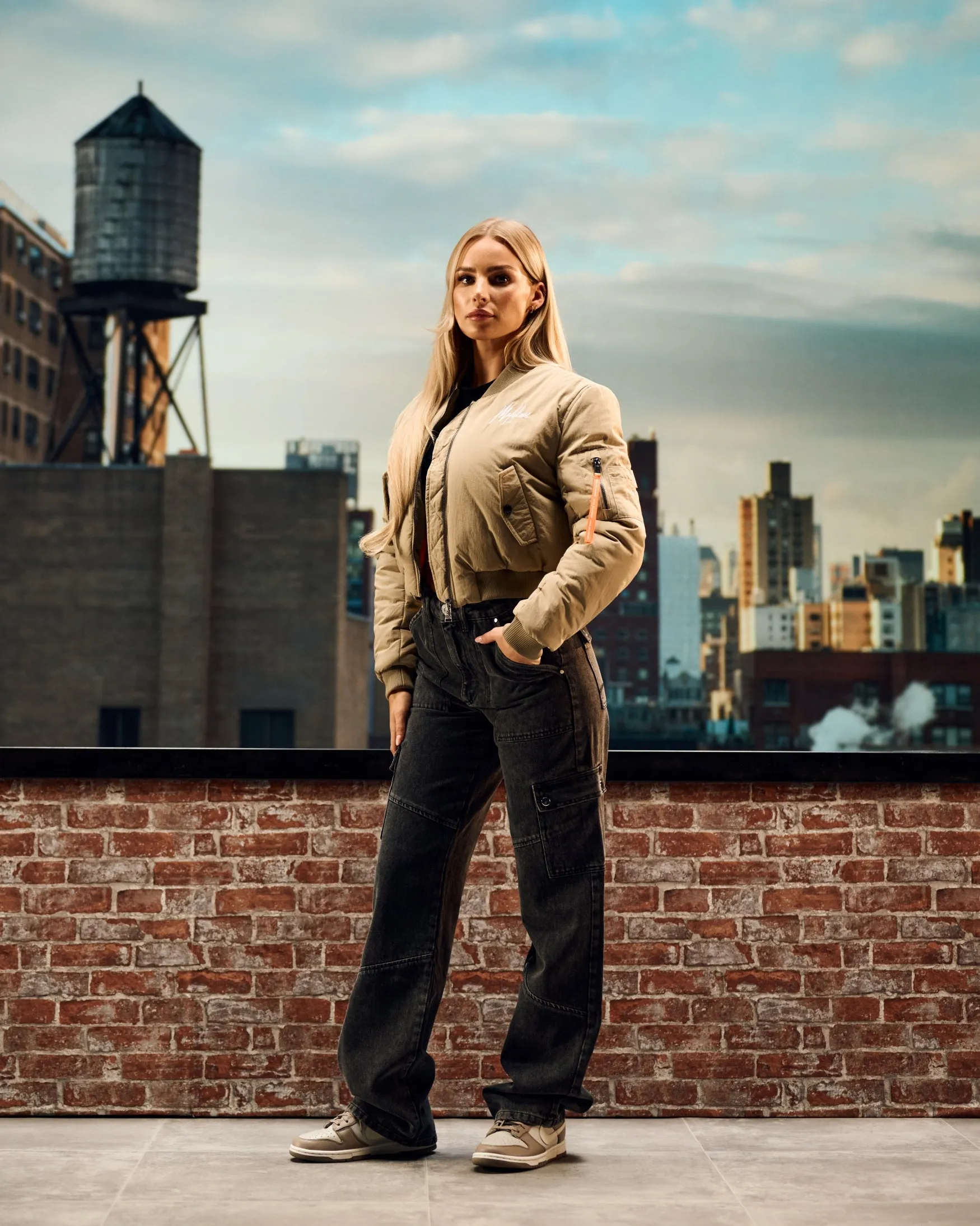 Malelions Women Cropped Bomber Jacket | Taupe