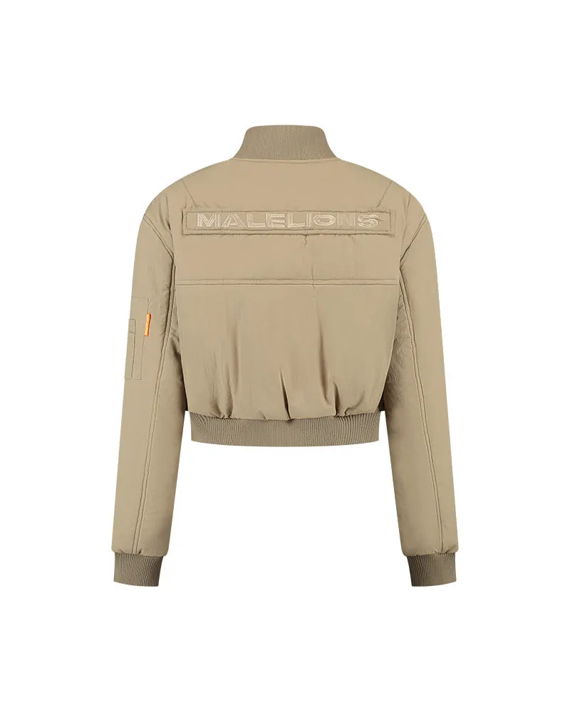 Malelions Women Cropped Bomber Jacket | Taupe