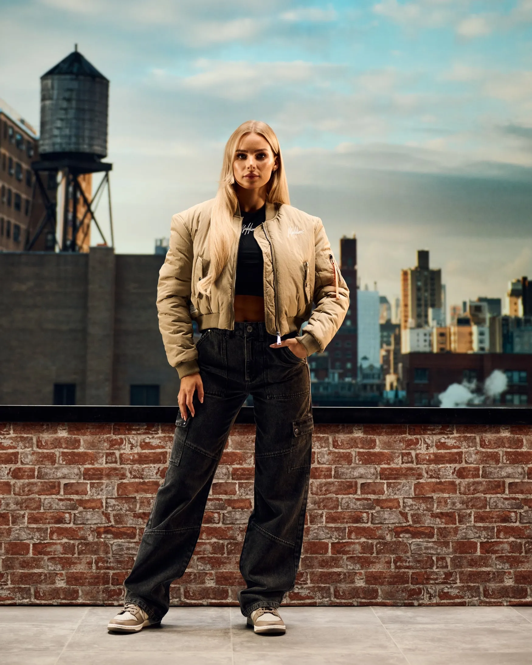 Malelions Women Cropped Bomber Jacket | Taupe