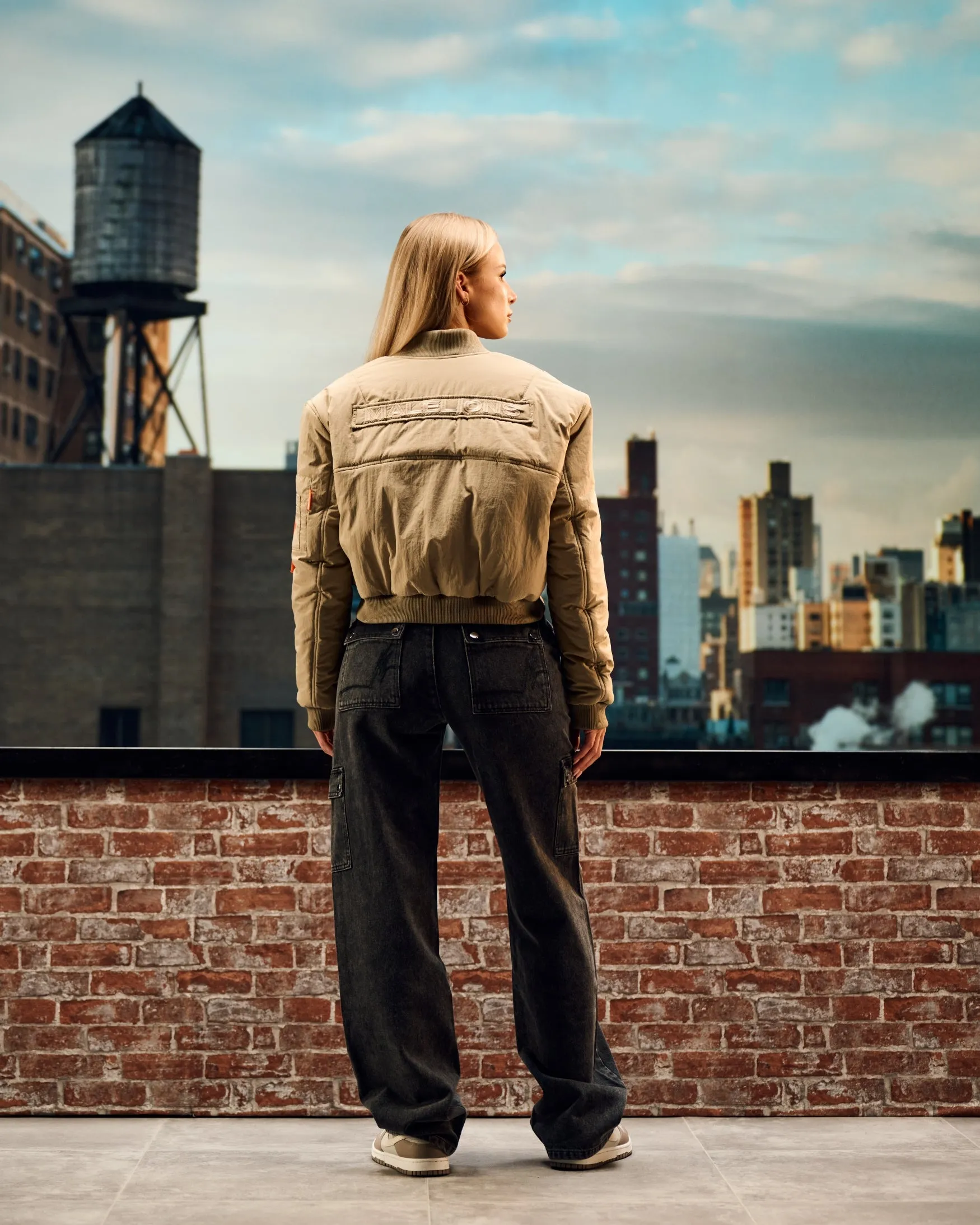 Malelions Women Cropped Bomber Jacket | Taupe