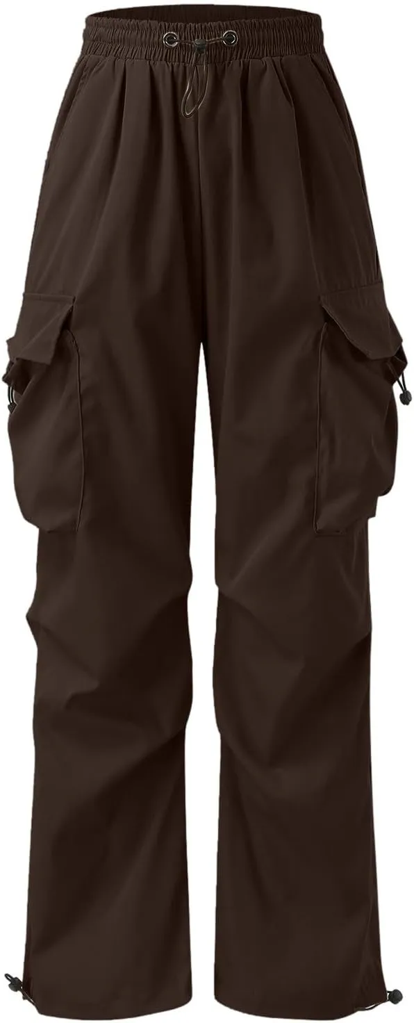 Men's Baggy Cargo Pants Drawstring Casual Y2K Parachute Pants Loose Fit Harem Joggers with Pockets