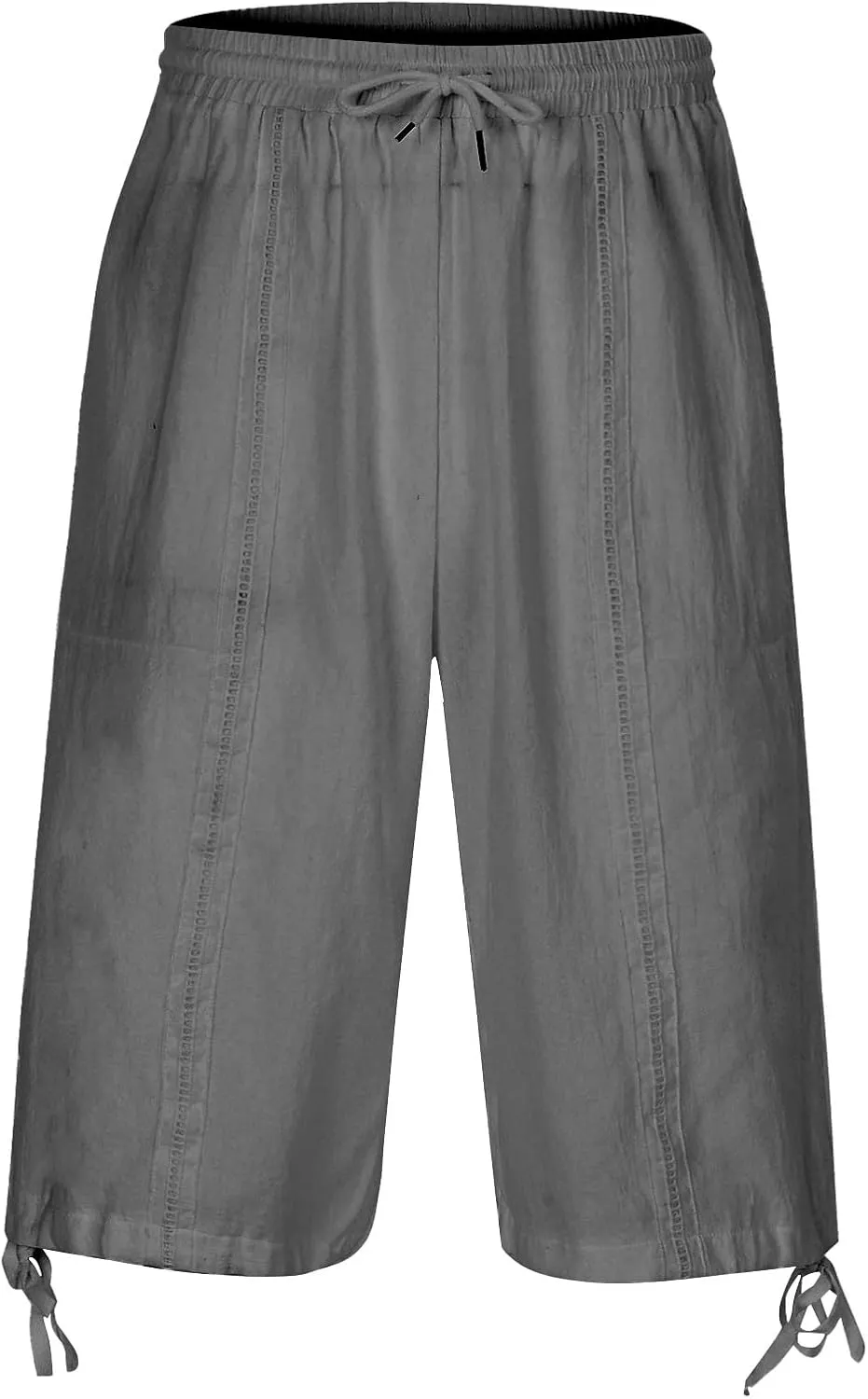 Mens Cotton and Linen Capri Pants Expandable Waist Drawstring Fashion Solid Cropped Pant Summer Loose Workout Jogger Trousers