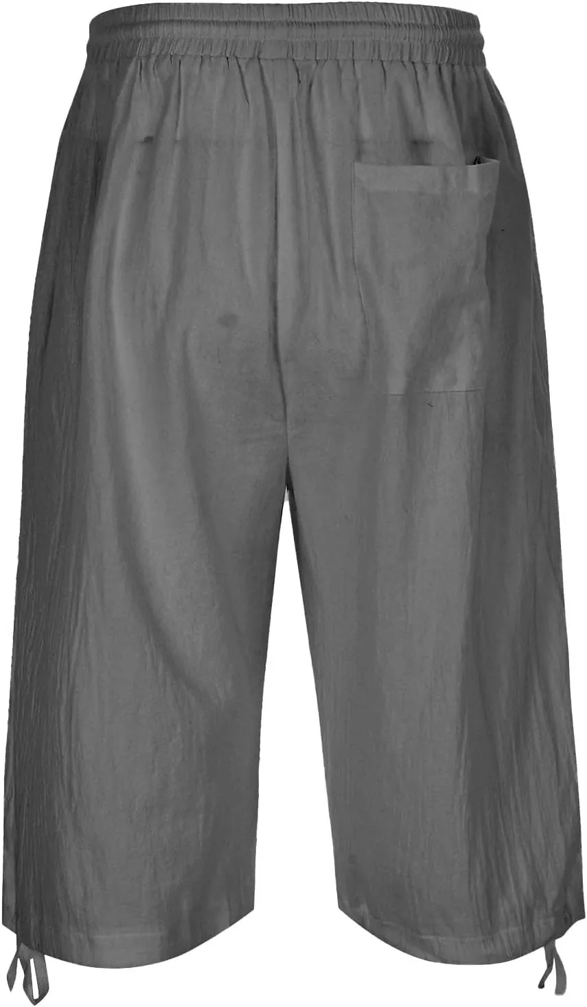 Mens Cotton and Linen Capri Pants Expandable Waist Drawstring Fashion Solid Cropped Pant Summer Loose Workout Jogger Trousers