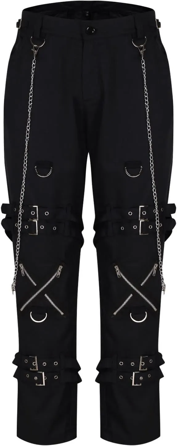 Men's Hip Hop Rock Punk Pants Techwear Cargo Pants Gothic Chain Buckle Strap Goth Rave Harem Pants