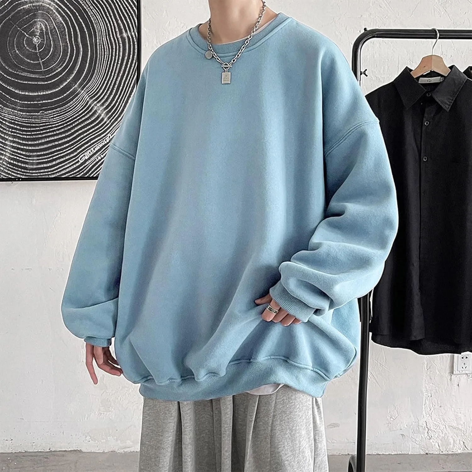 Men's Hooded Sweatshirts Long Sleeve Mens Casual Hoodie Splicing Casual Long Sleeve Drawstring Pullover with Pocket