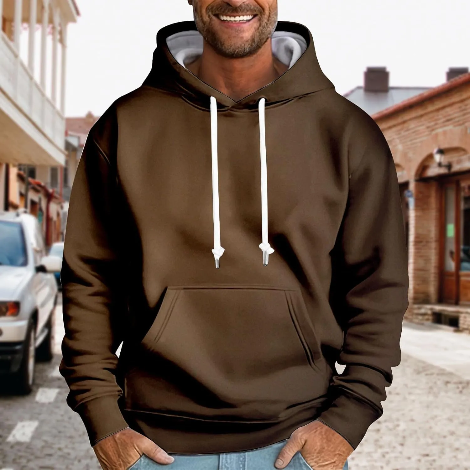 Men's Hoodies Vintage Sports Outdoor Long Sleeve Lightweight Drawstring Sweatshirt Comfy Casual Outerwear Pullover