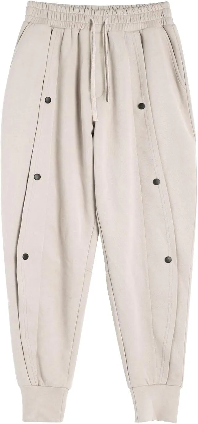 Mens Spring New Sweatpants Solid Color Drawstring Fashion Button Design Tapered Pant Tactical Holiday Outdoor Casual Trousers