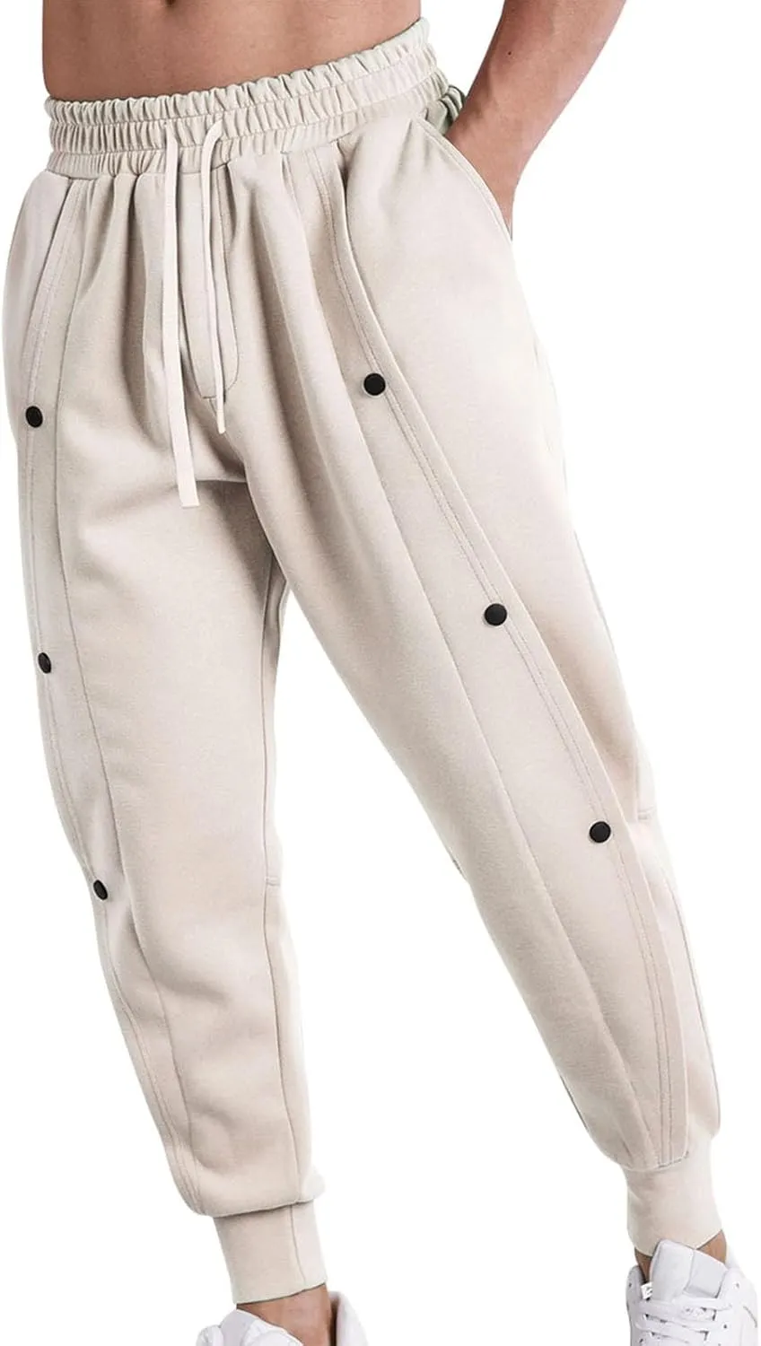 Mens Spring New Sweatpants Solid Color Drawstring Fashion Button Design Tapered Pant Tactical Holiday Outdoor Casual Trousers