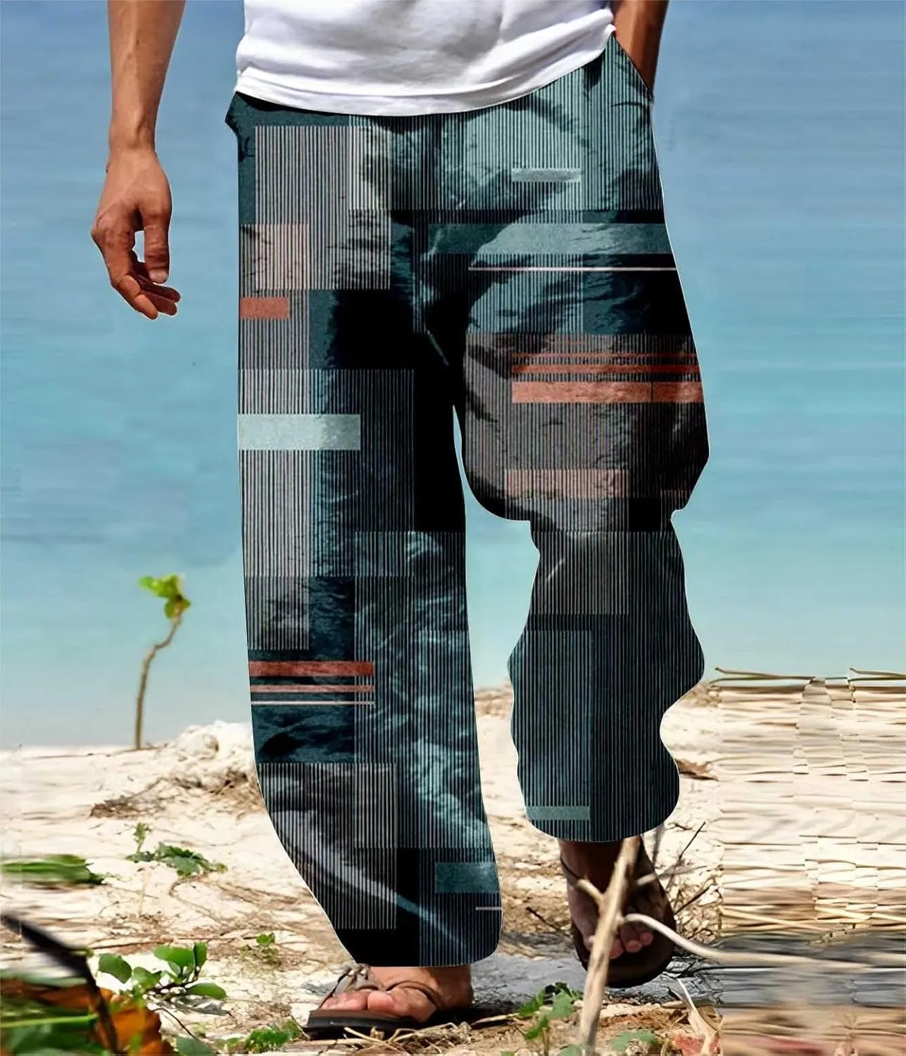 Mens Summer Casual Trousers Tactical Holiday Lightweight Vacation Beach Leisure Pant 2024 Drawstring Straight Leg Streetwear
