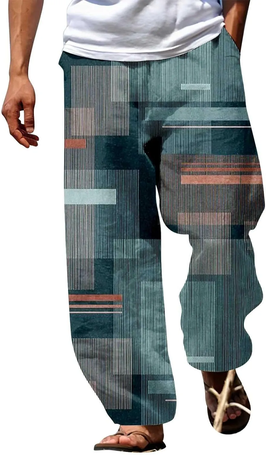 Mens Summer Casual Trousers Tactical Holiday Lightweight Vacation Beach Leisure Pant 2024 Drawstring Straight Leg Streetwear