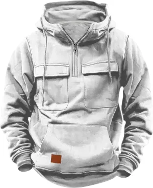 Mens Zip Up Hoodie Vintage Long Sleeve Hoodie Half Zipper Hooded Sweatshirt Top Workwear Multi Fleece Men's Hoodie