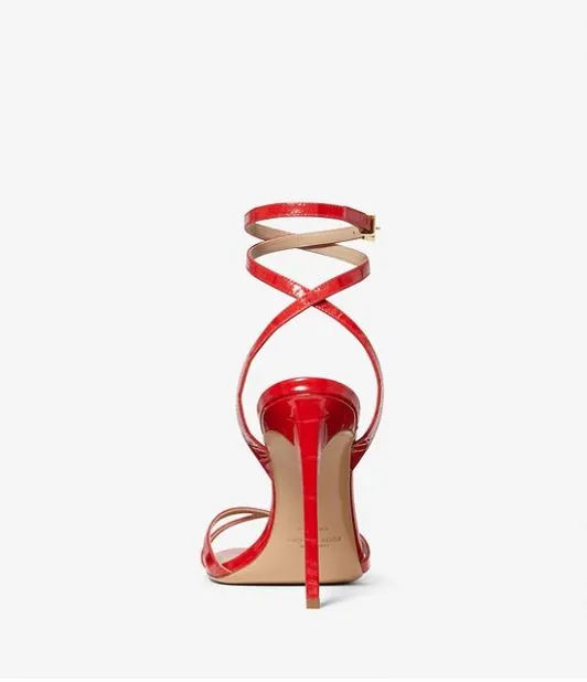 MIchael Kors Chrissy Metallic Python Embossed Leather Sandals, Red