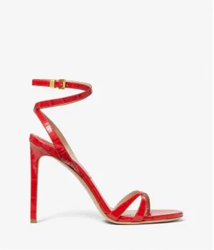 MIchael Kors Chrissy Metallic Python Embossed Leather Sandals, Red