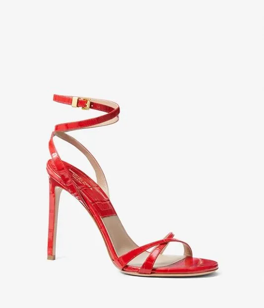MIchael Kors Chrissy Metallic Python Embossed Leather Sandals, Red