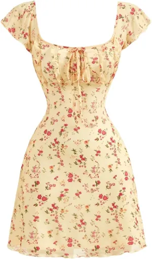 Milumia Women's Floral Cap Ruffle Sleeve Mini Dresses A Line Summer Beach Short Dress