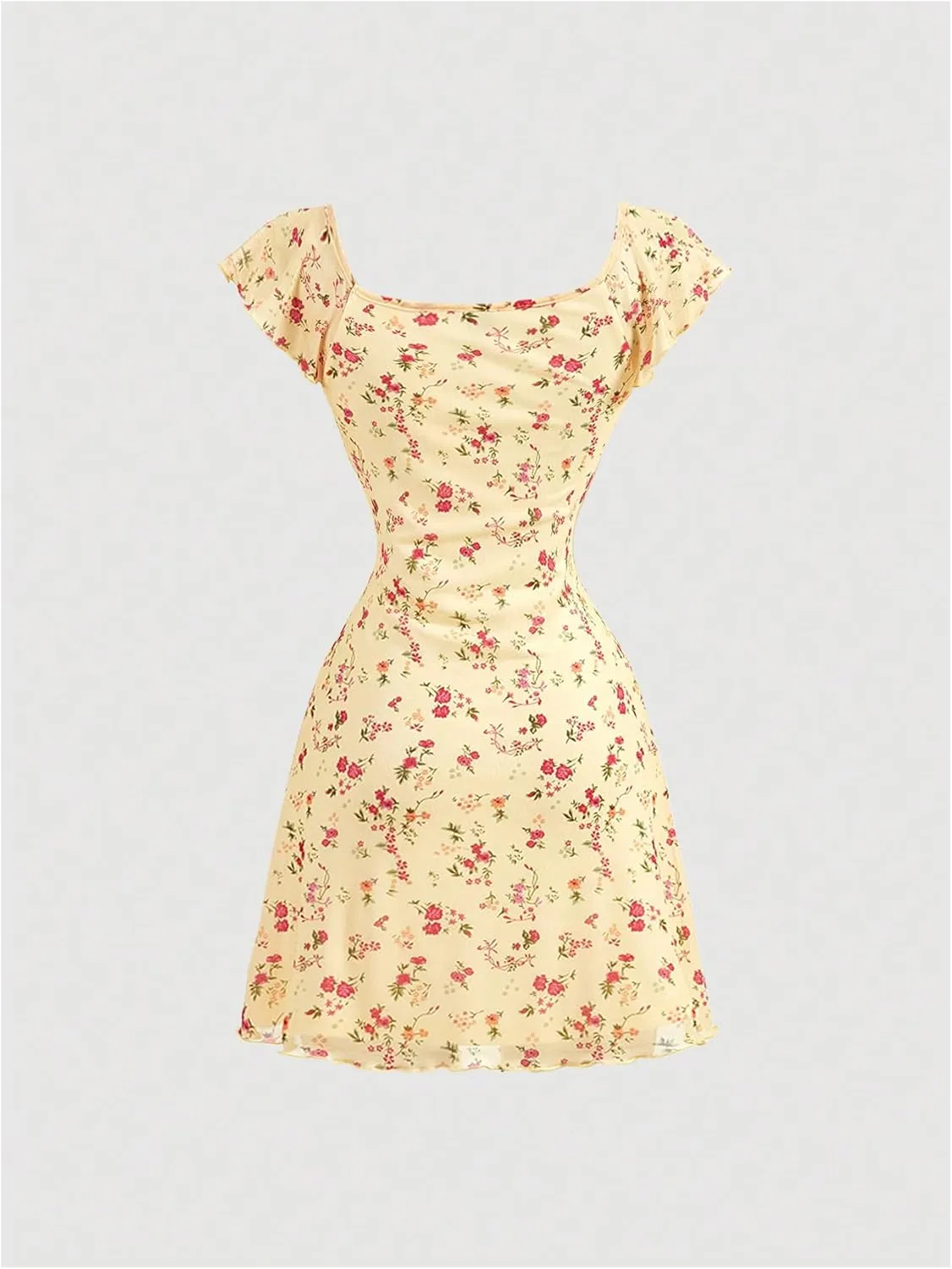 Milumia Women's Floral Cap Ruffle Sleeve Mini Dresses A Line Summer Beach Short Dress