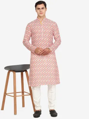 Multi Off-White Printed Cotton Blend Kurta for Men