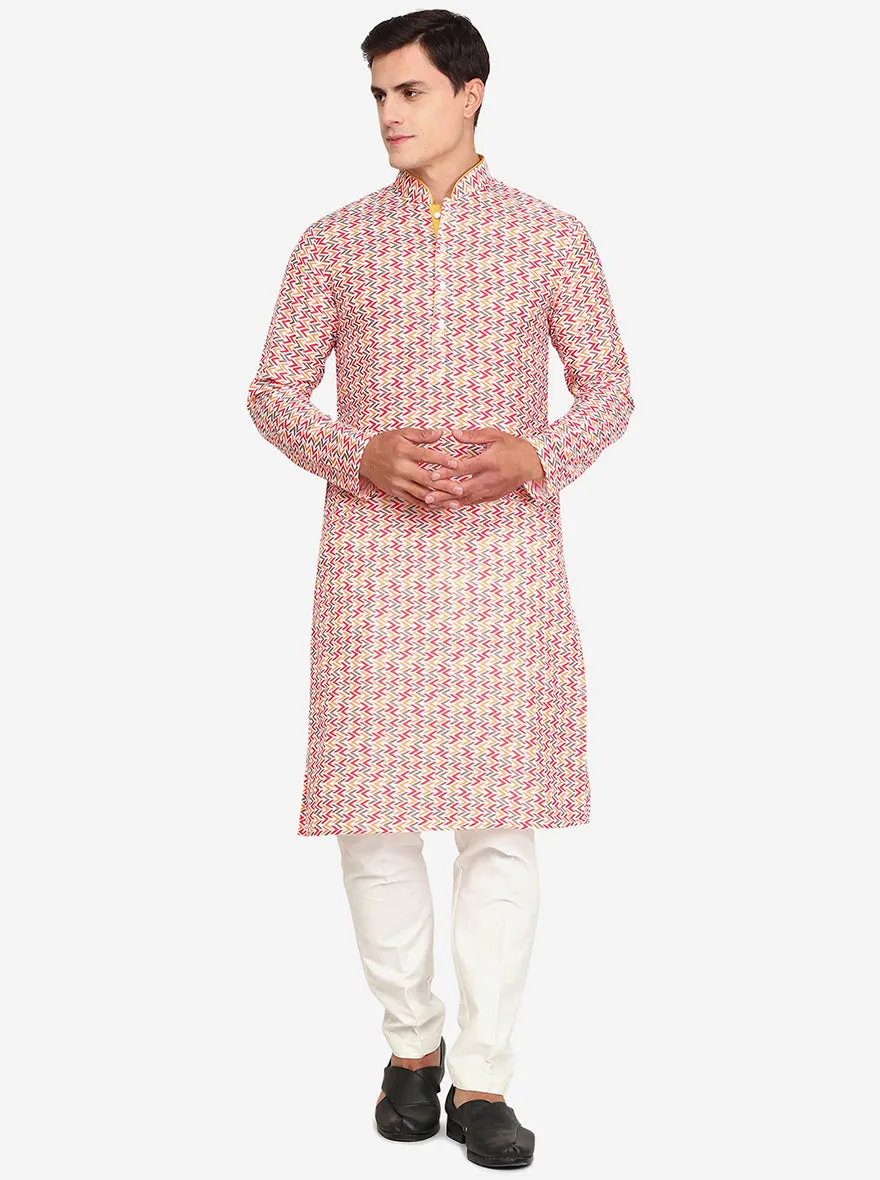 Multi Off-White Printed Cotton Blend Kurta for Men