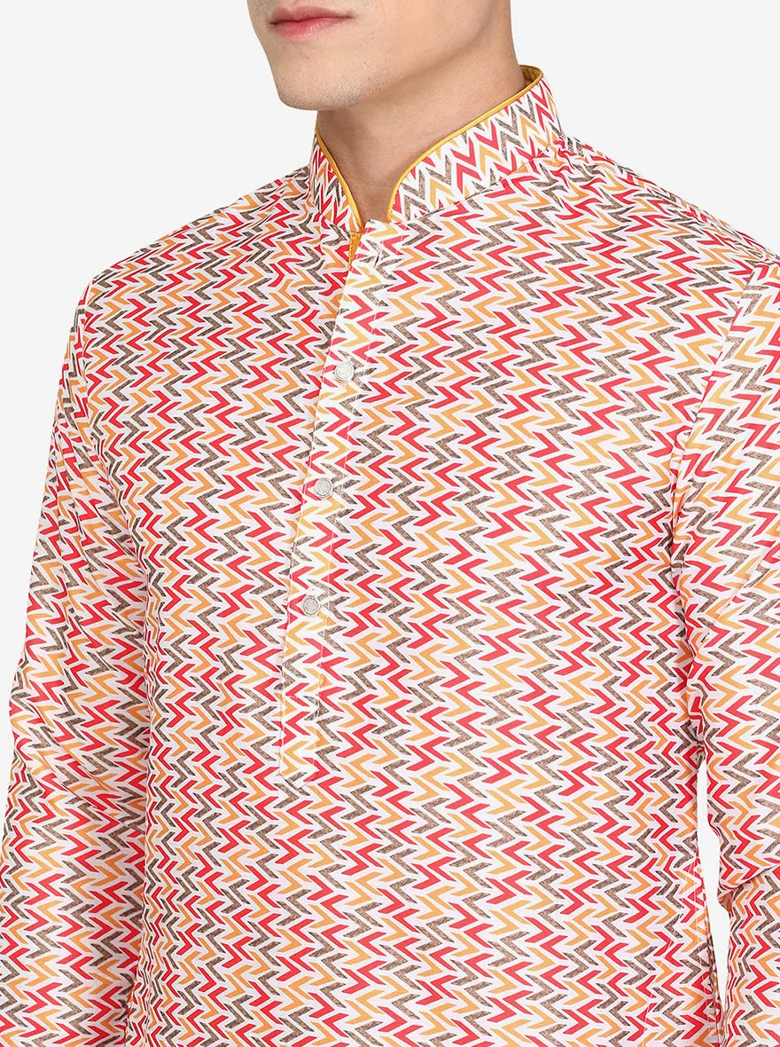 Multi Off-White Printed Cotton Blend Kurta for Men