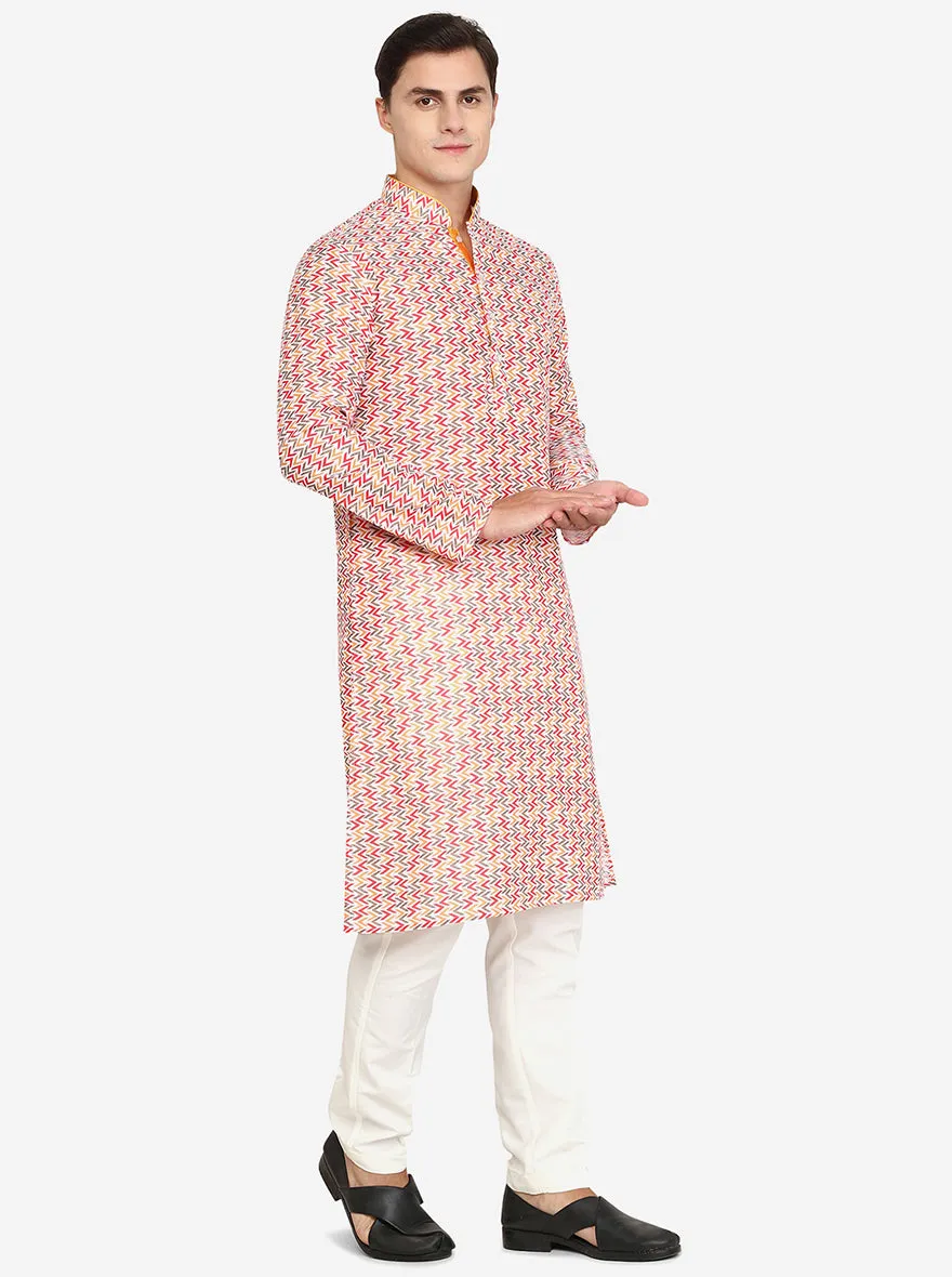 Multi Off-White Printed Cotton Blend Kurta for Men