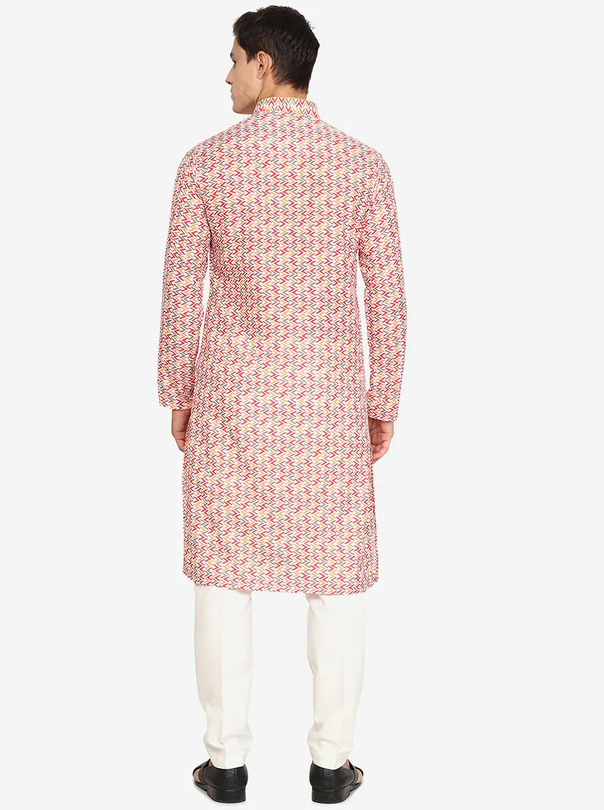 Multi Off-White Printed Cotton Blend Kurta for Men