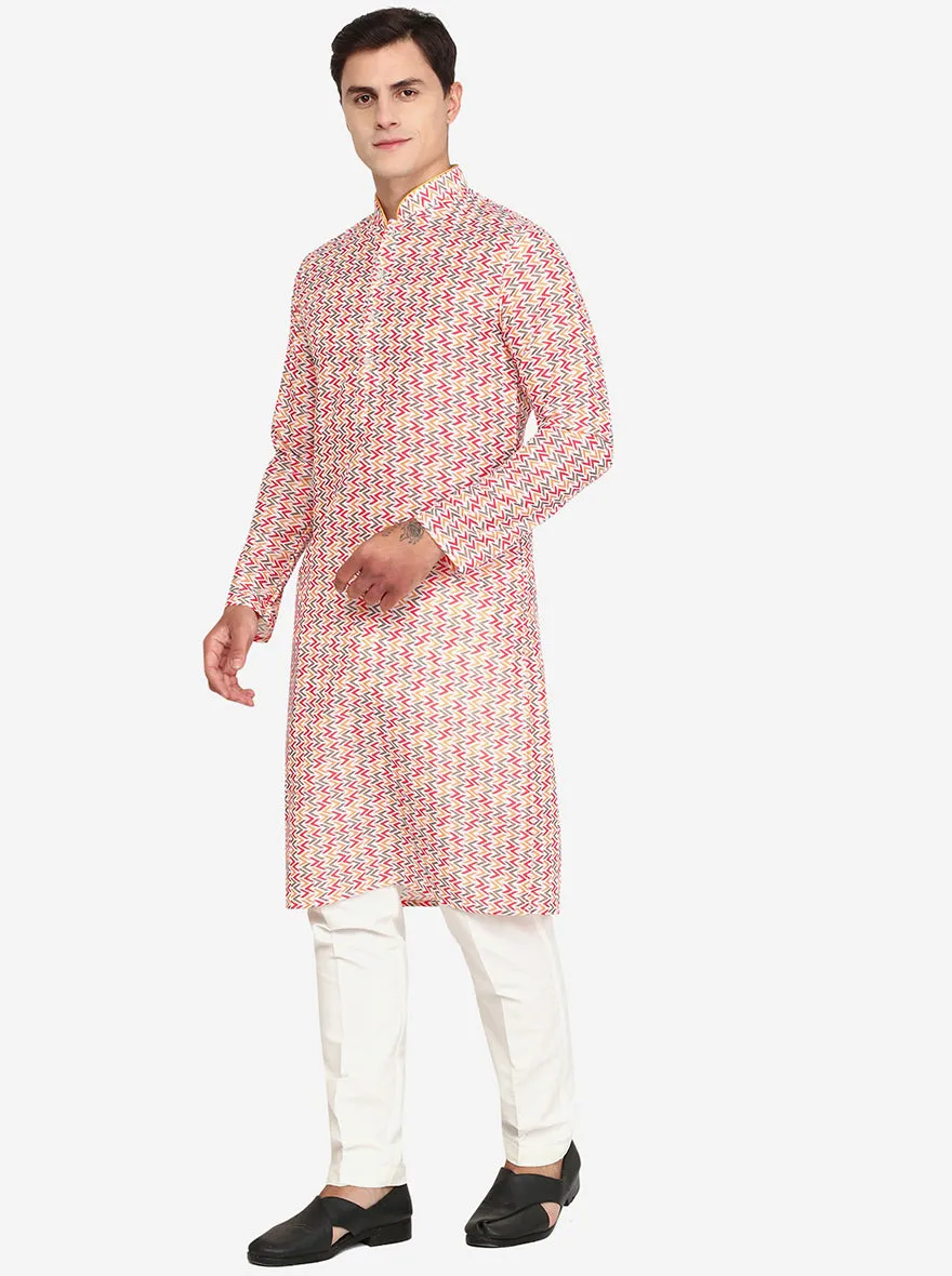 Multi Off-White Printed Cotton Blend Kurta for Men
