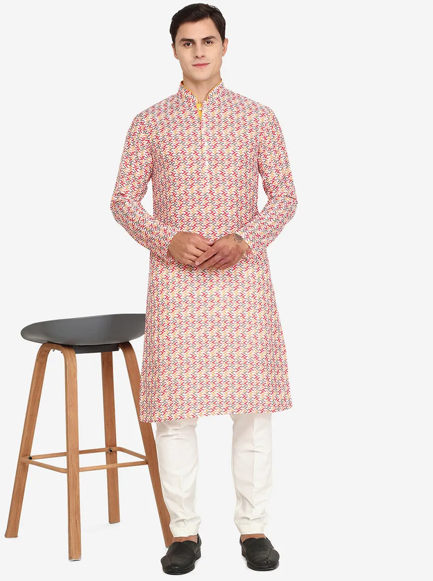 Multi Off-White Printed Cotton Blend Kurta for Men