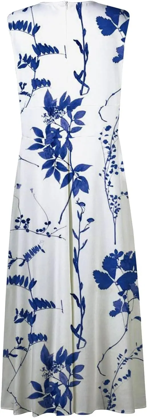 Palaver Summer Dresses for Women 2025 Elegant Wrap V Neck Sleeveless Maxi Dress Casual Print Flowy Beach Sundresses