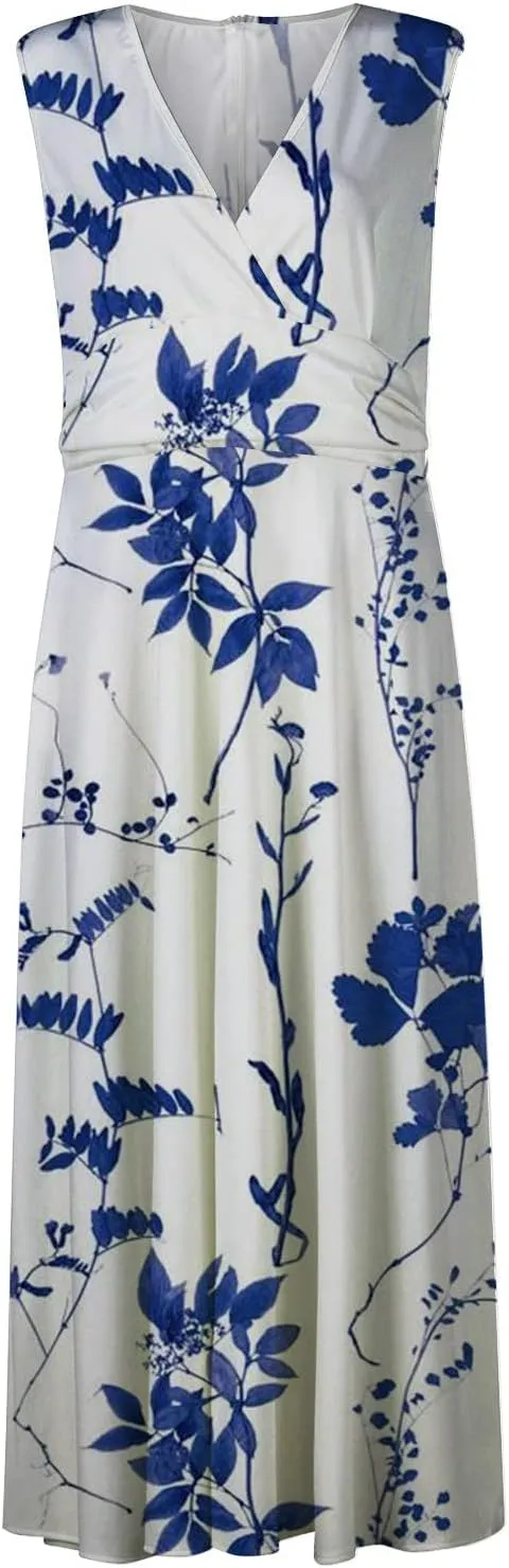 Palaver Summer Dresses for Women 2025 Elegant Wrap V Neck Sleeveless Maxi Dress Casual Print Flowy Beach Sundresses