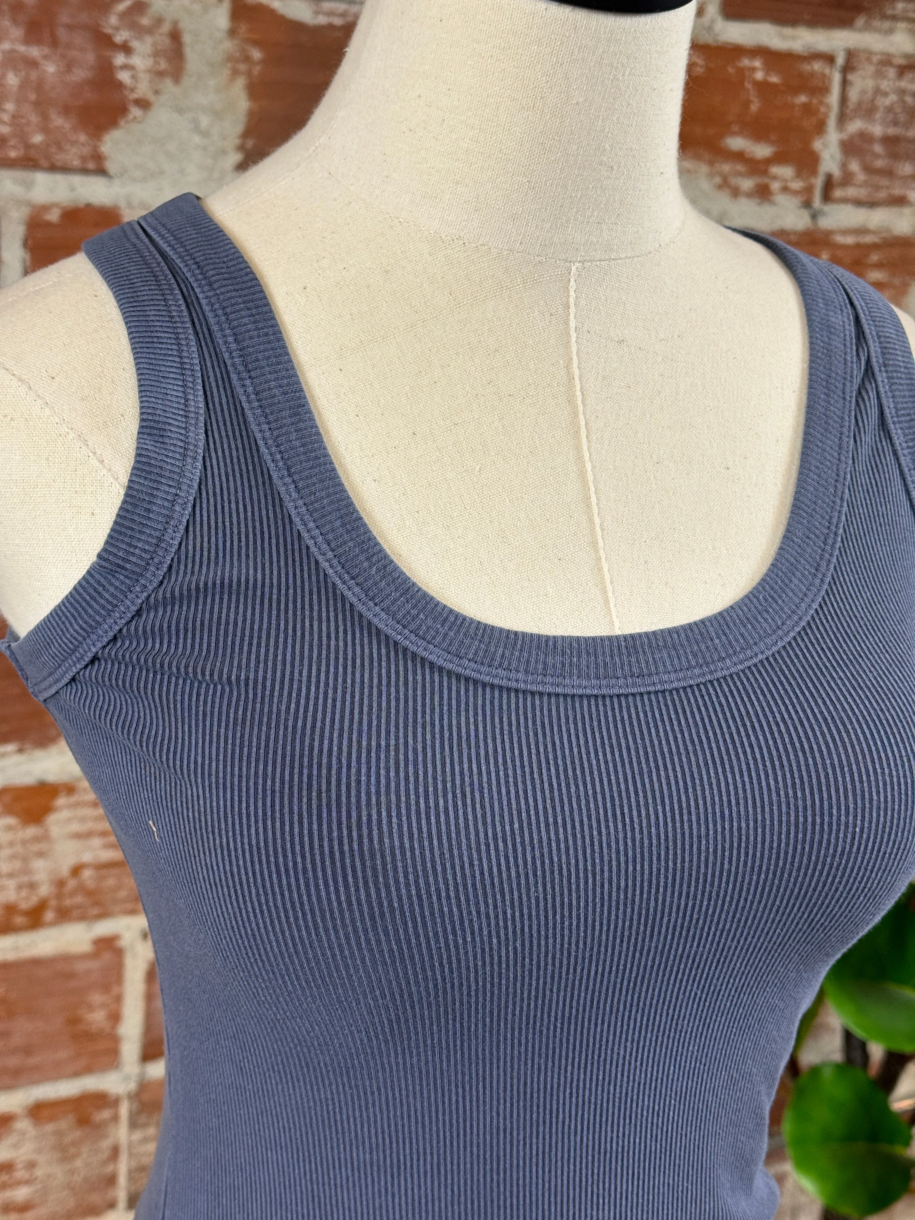 Ribbed Tank in Charcoal Blue