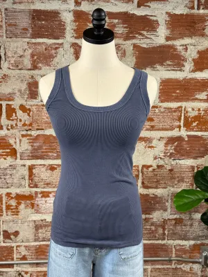 Ribbed Tank in Charcoal Blue