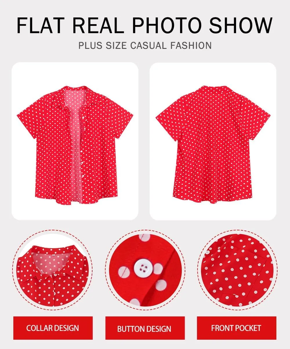 RITERA Womens Plus Size Tops Button Down Roll-Up Cuffed Short Sleeve Casual Shirts Collared Summer Lightweight Blouse XL-5XL